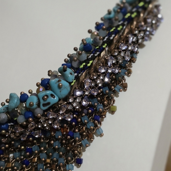 VINTAGE 80'S TURQUOISE JEWELED STATEMENT 16 IN NECKLACE - Picture 4 of 4